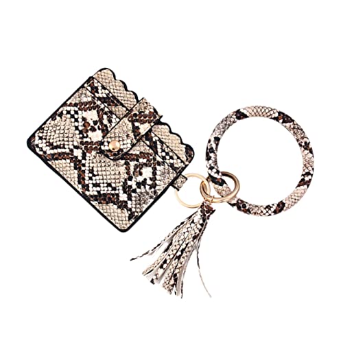 LIFKOME Schlüsselanhänger Damen Armband Geldbörse Mit Quaste Multifunktionale Geldbörse Für Frauen Modische Umhängetasche Für Mädchen Kaffee Gelb Schlangenleder von LIFKOME