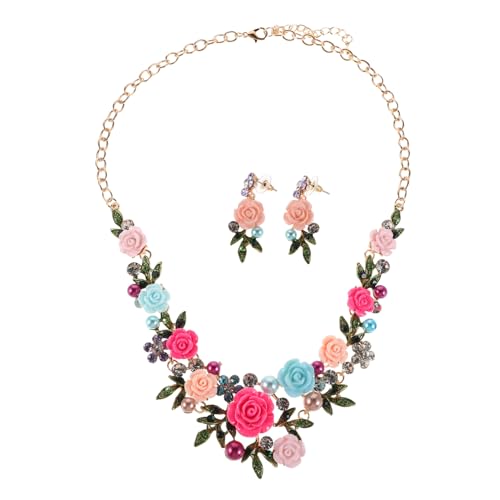 LIFKOME Ohrring-halsketten-set Für Damen Blumen Und Blattmotiv Hochzeits- Und Abschlussballschmuck Leichtes Material Passendes Set Für Stilvolle Accessoires von LIFKOME