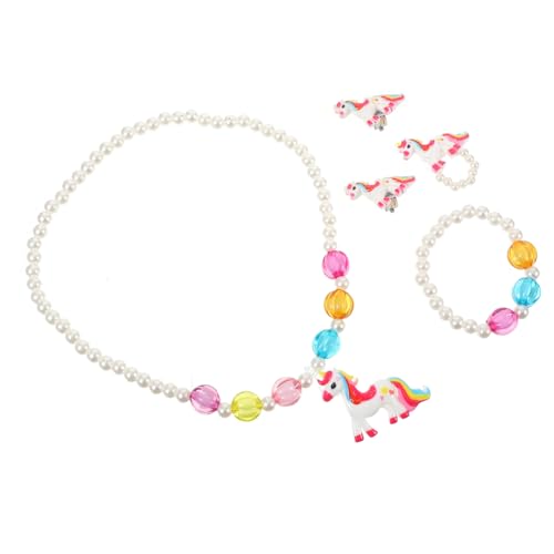 LIFKOME Schmuckset Mädchen Einhorn Ring Armband Halskette Ohrringe Weiß Leicht Langlebig Geeignet für Party Alltag Geschenk von LIFKOME