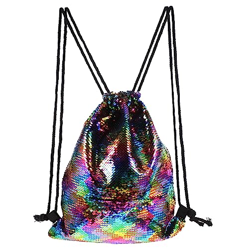 LIFKOME Schultertasche Mit Kordelzug Aus Pailletten Outdoor-Rucksack Bunte Lagerungstasche Leicht Zugänglich Großes Fassungsvermögen Für Reisen Und Schule von LIFKOME