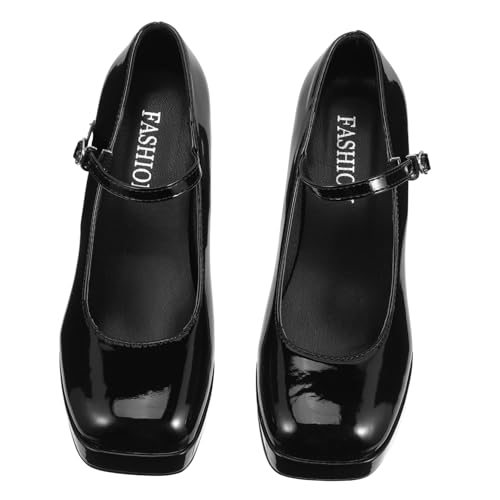 LIFKOME Schwarze Damen High Heels aus Kunstleder Komfortabel und Langlebig mit Breitem Absatz für Alltag Hochzeit Party und Besondere Anlässe Modische Pumps für Frauen von LIFKOME