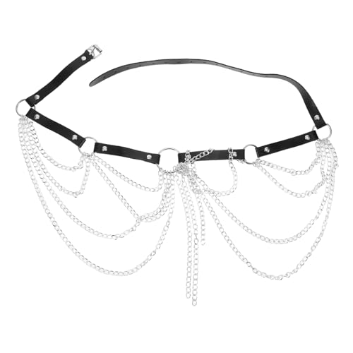 LIFKOME Schwarze Punk Taillenkette Mehrlagiger Metallgürtel mit Quasten Verstellbar Körperkette für Frauen Club Festival Halloween Party Accessoire von LIFKOME