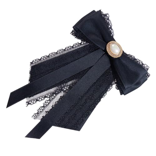 LIFKOME Schwarze Spitzen schleifenbrosche mit Imitationsperlen Vorgebundene Broschen kragenfliege für Damen Elegante Uniform accessoire für Hochzeiten und Festliche Anlässe von LIFKOME