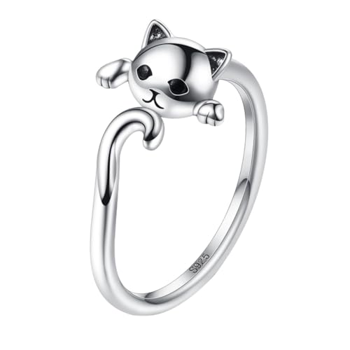 LIFKOME Silber Offener Finger Ring mit Katzenmuster Stylisches und Einzigartiges Damen Schmuckstück für Kreatives Design Verstellbar für von LIFKOME