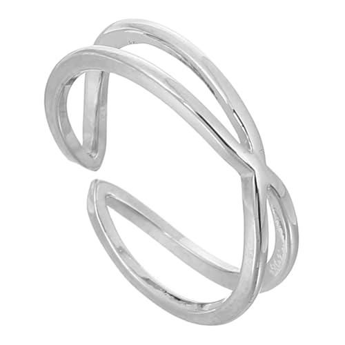 LIFKOME Silber Ring Damen Offener Cross Ring Modern Minimalistisch Verstellbar Modisch Schmuck für Frauen und Mädchen von LIFKOME