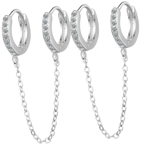 LIFKOME Silberne Creolen Ohrringe Damen Doppel Piercing Zirkonia Ohrschmuck Leicht Lange Ketten Ohrringe Eleganter Modeschmuck Für Alltag Party von LIFKOME