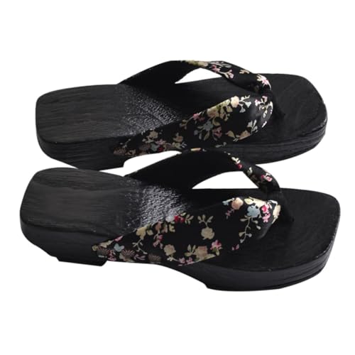 LIFKOME Sommer Damen Clogs Holzsandalen Hoher Absatz Satin Schwarz Bequeme Insole Atmungsaktive Fußbett Slipper Für Alltag Freizeit Strand von LIFKOME