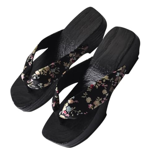 LIFKOME Sommer Damen Sandalen Holzclogs Kreativ Rutschfest Atmungsaktiv Traditionelle Japanische Sandal Stil Komfortable Hausschuhe für Alltag und Strand von LIFKOME