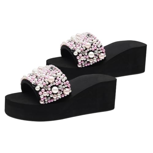 LIFKOME Sommer Wedge Slipper Damen Keilabsatz Sandalen Rutschfest Dicke Sohle Komfortable Strand Schuhe Leicht Anzuziehen Für Strand und Alltag Rosa von LIFKOME