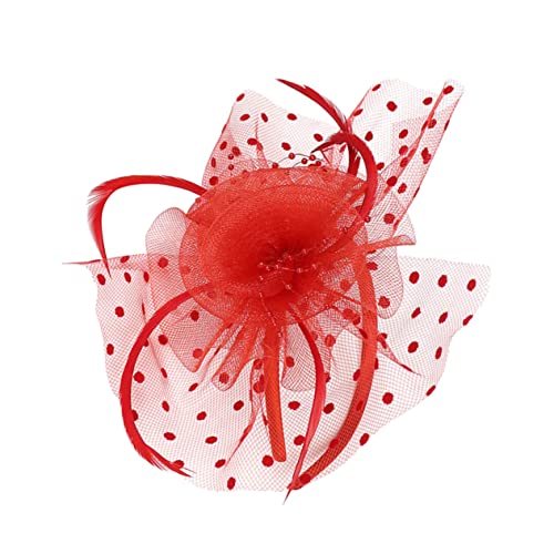 LIFKOME Spitzenblumenhut Haarschmuck Mädchen Hüte Stirnbänder Für Mädchen Vintage-hüte Braut Stirnband Fascinator-hüte Für Frauen Teeparty Damen Zubehör Gittergewebe Hochzeit Rot von LIFKOME