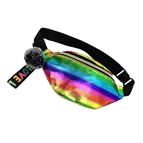 LIFKOME Pu Holografische Bauchtasche Mit Fellball Verstellbare Gürteltasche Für Damen Für Outdoor-aktivitäten Festivals Und Glänzende Brusttasche Sport Und Freizeitgebrauch von LIFKOME