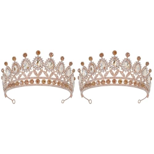 LIFKOME Strass-Krone 2 Stück Diademe Und Kronen Für Frauen Tiara Festzug Abschlussball-Krone Hochzeit Braut-Tiara Für Geburtstag Cosplay Party Feier Golden von LIFKOME