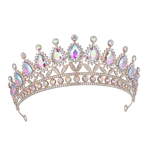 LIFKOME Strass-Krone Diademe Und Kronen Für Damen Tiara Festzug Abschlussball-Krone Hochzeit Braut-Tiara Für Geburtstag Cosplay Party Feier Golden von LIFKOME