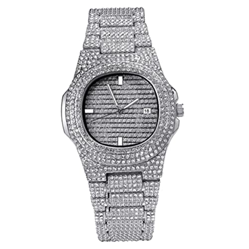 LIFKOME Herren Armbanduhr Mit Rhinestone Design Mode Quarz Uhr Mit Edelstahl Armband Stilvolle Hip-hop Armbanduhr Für Männer Für Zu Weihnachten Geburtstagen Oder Valentinstag von LIFKOME