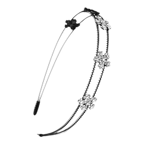 LIFKOME Strassbesetztes Blumen Haarreif Damen Doppellagig Modisch Robustes Metall Bequeme Eleganter Haarschmuck für Frauen Bräute und Mädchen Schwarzes Stirnband von LIFKOME
