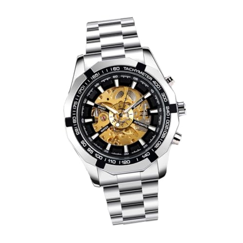 LIFKOME Stylische Herren Automatik Skelett Uhr mit Leuchtzeigern Edelstahlband Mechanische Business Armbanduhr für Alltag und Büro Langlebig und Präzise von LIFKOME