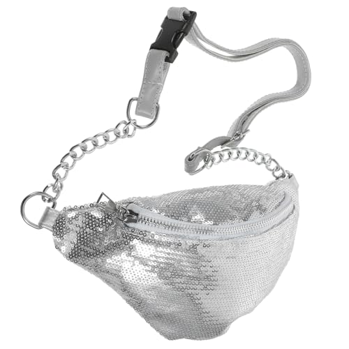 LIFKOME Stylische Pailletten Gürteltasche Für Damen Modische Umhängetasche Aus Pu Multifunktionale Hüfttasche Mit Reißverschluss Für Reisen Festivals Und Freizeit Silber Kompakt Und von LIFKOME