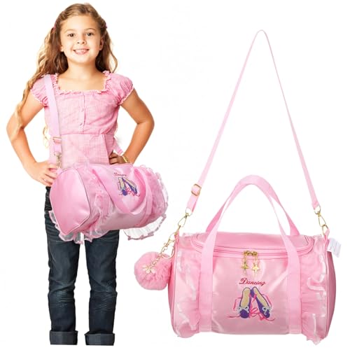 LIFKOME Tanztasche für Mädchen Ballet Dance Bag mit Gesticktem Ballettschuh motiv Große Kapazität Zartes Spitzen design Hand Schultertasche mit Abnehmbarem Riemen Inklusive Flauschigem von LIFKOME