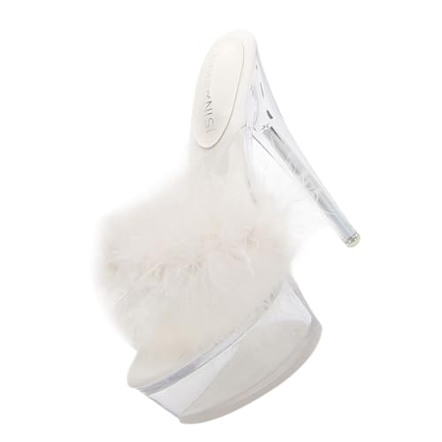 LIFKOME Transparent Damen Sandalen mit Dünnem Absatz Flauschig Weiche High Heels Rutschfest Komfortabel Modisch Vielseitig Kombinierbar für Sommer von LIFKOME