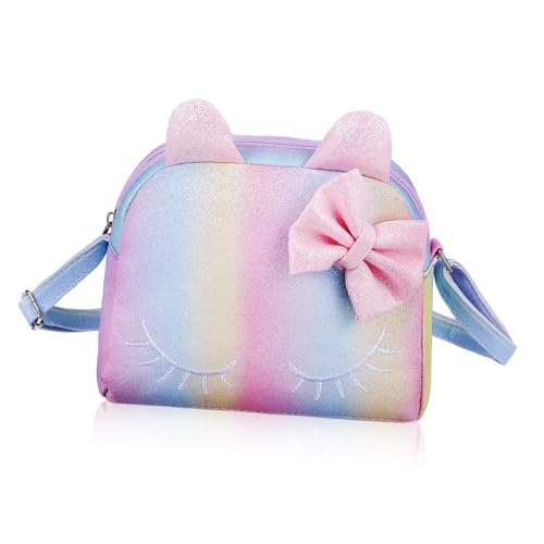 LIFKOME Umhängetasche Katze PU Klein Leicht Verstellbarer Gurt Mädchen Münzbörse Große Kapazität Robuste Kawaii Brieftasche für Outdoor Reise von LIFKOME