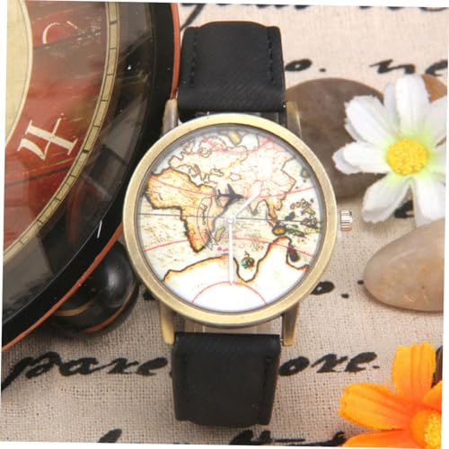 LIFKOME Unisex Uhr mit Verstellbarem Canvas Armband Bronzefarbenes Gehäuse Rotierender Sekundenzeiger in Flugzeugform Kartenmuster Ziffern Anzeige Langlebige Armbanduhr für Damen und von LIFKOME