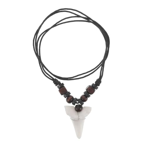 LIFKOME Verstellbare Haifischzahn Halskette Herren Damen Retro Boho Perlenkette Surfer Schmuck Strand Accessoire mit Resin Anhänger Braun von LIFKOME