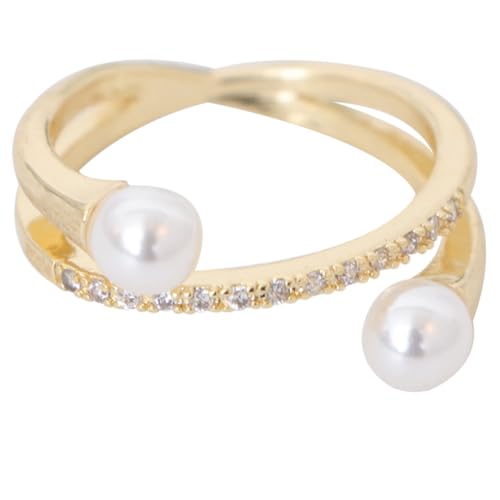 LIFKOME Verstellbarer Damenring mit Perlen Eleganter Offener Kreuzring Modischer Schmuck Fein Gearbeitet Goldfarben für Partys und Alltag Zarter Statement Ring für Frauen von LIFKOME