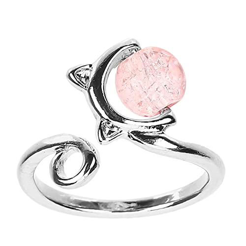 LIFKOME Verstellbarer Frauen Ring mit Drehbarem Kristallperlen Offener Fingerring Katzen Design Modischer Schmuck für Teen und Alltag Hautfreundliches Legierungs Material von LIFKOME