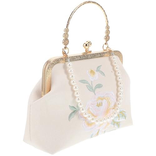 LIFKOME Vintage Abendtasche Mit Perlenkette Elegante Clutch Für Hochzeiten Und Partys Stilvolle Handtasche Für Damen Als Brautjungfern-handtasche Cremefarbenes Design von LIFKOME