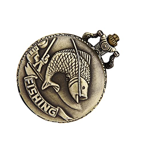 LIFKOME Taschenuhr Retro Prägung Karpfen Bronze Angeln Vintage Quarz Uhr Halskette Anhänger Hängende Uhr von LIFKOME