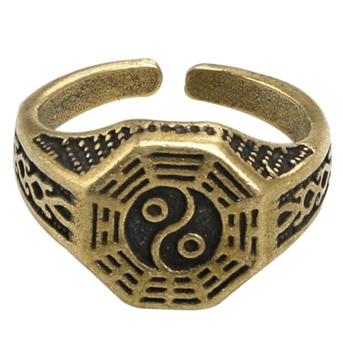LIFKOME Vintage Chinesischer Taoismus Ring Offen Verstellbar Symbolisches Design für Damen Herren Chinesischer Schmuck Stilvoll Elegant für Alltag und Festlichkeiten von LIFKOME