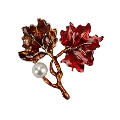 LIFKOME Vintage Emaille Brosche Ahornblatt Form mit Kunstperle Retro Anstecknadel für Damen Korsage für Kleidung Rot Langlebiges Legierungs und Emaillematerial Vielseitig Kombinierbar von LIFKOME