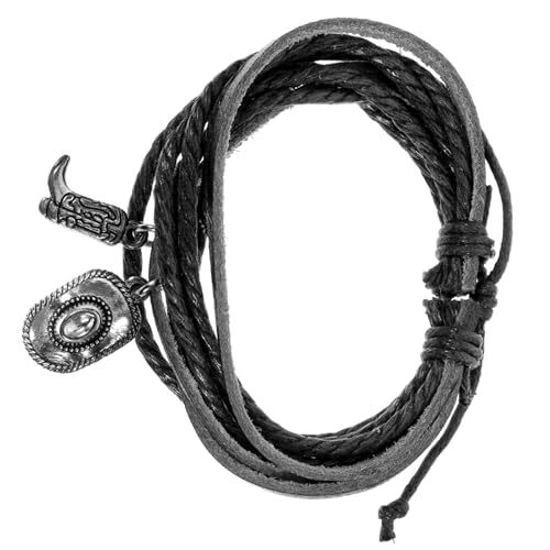 LIFKOME Vintage Herren Lederarmband Mehrlagig Western Cowboy Stil Armband mit Hut und Stiefel Anhänger Robust und Farbbeständig für Alltag und von LIFKOME