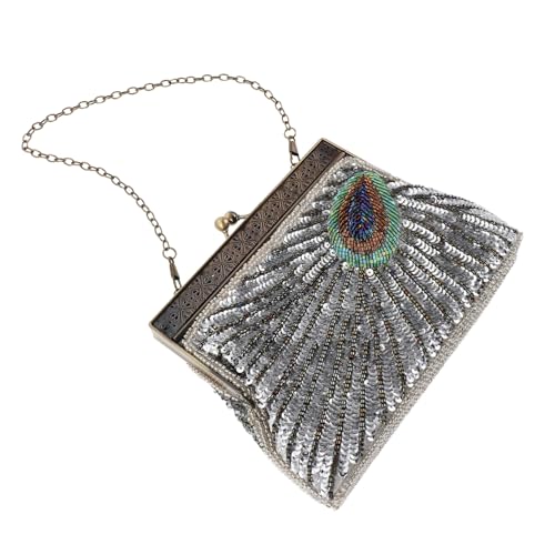 LIFKOME Vintage Perlenbesetzte Clutch mit Pfauenmuster Retro Handtasche Glitzernde Abendtasche für Damen Crossbody und Schulter für Hochzeiten Partys und Festliche Anlässe von LIFKOME