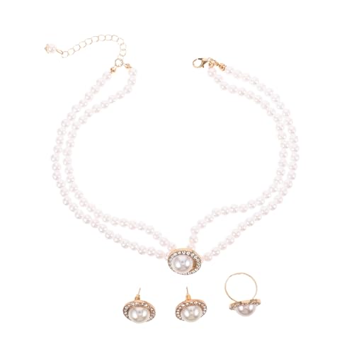 LIFKOME Vintageinspirierte Perlen-schmuckset Damen Imitation Perlen Halskette Ohrstecker Ring mit Strass Leichtes Elegantes Brautschmuck-set für Hochzeit und Festliche Anlässe von LIFKOME