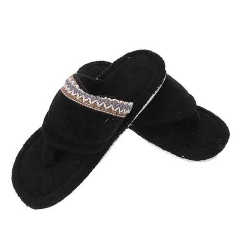LIFKOME Warme Damen Flip Flops mit Flauschigem Futter Bequeme Dicksohlige Hausschuhe für Badezimmer und Schlafzimmer Rutschfeste Leichte Pantoletten in Schwarz von LIFKOME