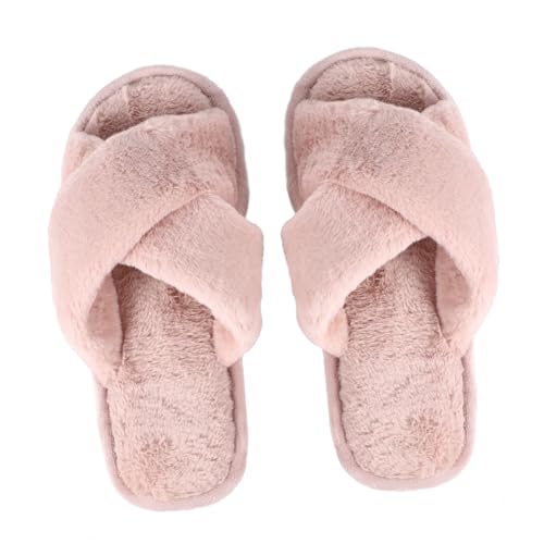 LIFKOME Warme Damen hausschuhe Plüsch Open Toe Flauschige Kreuzband pantoffeln mit Rutschfester Dicker Sohle für Herbst Winter Bequeme Waschbare Indoor Slipper von LIFKOME