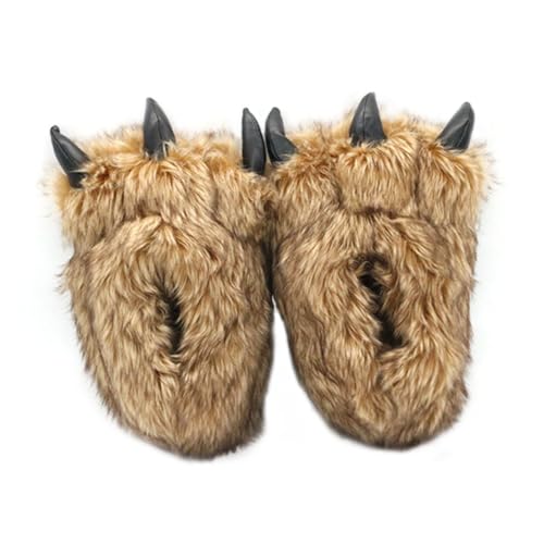 LIFKOME Warme Plüsch Hausschuhe Unisex Bärenkralle Design Rutschfeste Indoor Slipper Kuschelige Winterpantoffeln für Schlafzimmer Küche und Studentenwohnheim Braun von LIFKOME