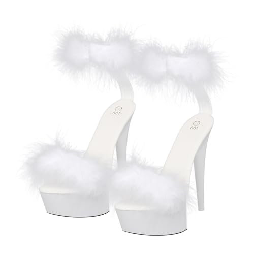 LIFKOME Wasserdichte High Heels Damen Sandalen mit Federschmuck Modisch Robust Atmungsaktiv Langlebig Stilvolle Sommerschuhe für Arbeit und Freizeit Weiß von LIFKOME