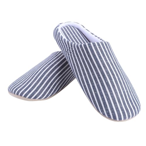 LIFKOME Weiche Baumwoll Hausschuhe mit Gestreiftem Design Japanischer Stil Leichte und Warme Pantoffeln für Damen und Herren Rutschfeste Flache Innenschuhe Passend für Herbst und Winter von LIFKOME