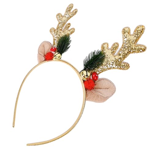 LIFKOME Weihnachtliches Rentier Geweih Haarband mit Glöckchen Goldfarbenes Haarschmuck-accessoire für Mädchen und Erwachsene Funkelndes Stirnband für Festtage Party und Weihnachtsfeiern von LIFKOME