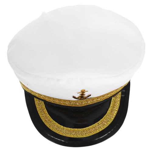 LIFKOME Weißer Matrosen Sailor Captain Hat aus Bestickte Mütze mit Gekrümmtem Schirm Vielseitig für Kostümparty Performance Outdoor Sonnenschutz Herren Erwachsene von LIFKOME