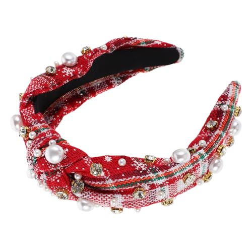 LIFKOME Weites Weihnachts-stirnband mit Knotendekor Perlenverziert aus Robustem Stoff für Damen und Mädchen Festliches Haaraccessoire für Weihnachtsfeiern und Besondere Anlässe von LIFKOME