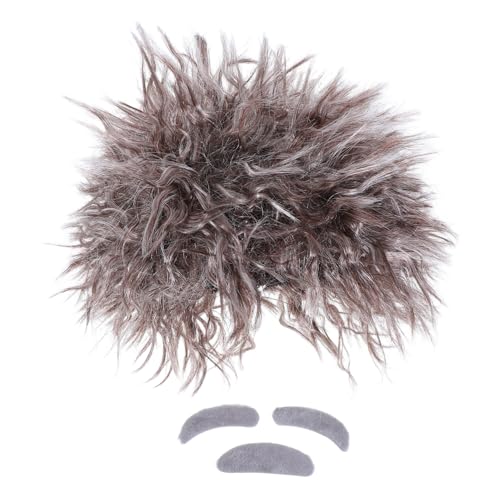 LIFKOME Wissenschaftler Perücke Set mit Selbstklebendem Schnurrbart und Augenbrauen Braune Professor Kostümperücke für Halloween Party Cosplay Zubehör für Erwachsene von LIFKOME