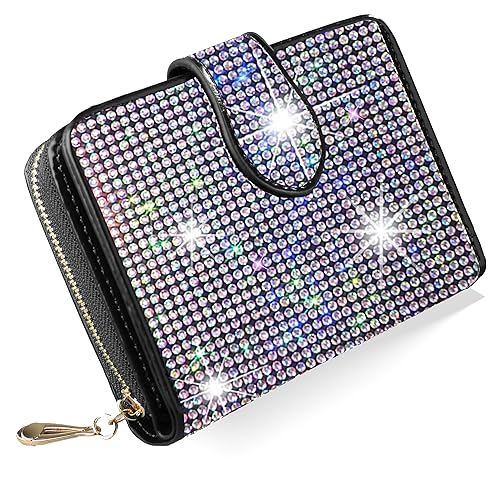 LIFUTOPIA Kleine Damen-Geldbörse mit Strasssteinen und Kunstdiamanten, mit Reißverschluss, Bling Aurora Borealis, Bling Strass Kleine Frauen Geldbörse von LIFUTOPIA