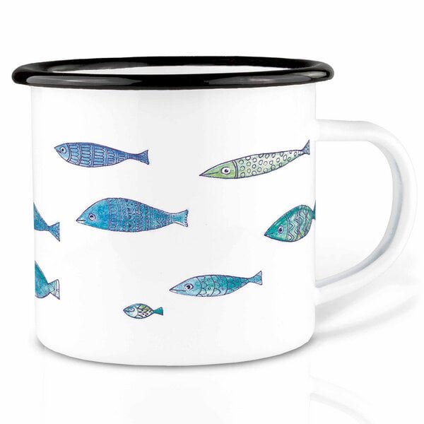 Emailletasse »Fischschwarm« von LIGARTI | 300 oder 500 ml | handveredelt in Deutschland | Cup, Kaffeetasse, Emaillebecher, Camping Becher von LIGARTI