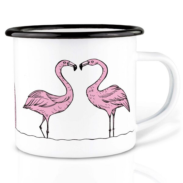 Emailletasse »Flamingoparade« von LIGARTI | 300 oder 500 ml | handveredelt in Deutschland | Cup, Kaffeetasse, Emaillebecher, Camping Becher von LIGARTI