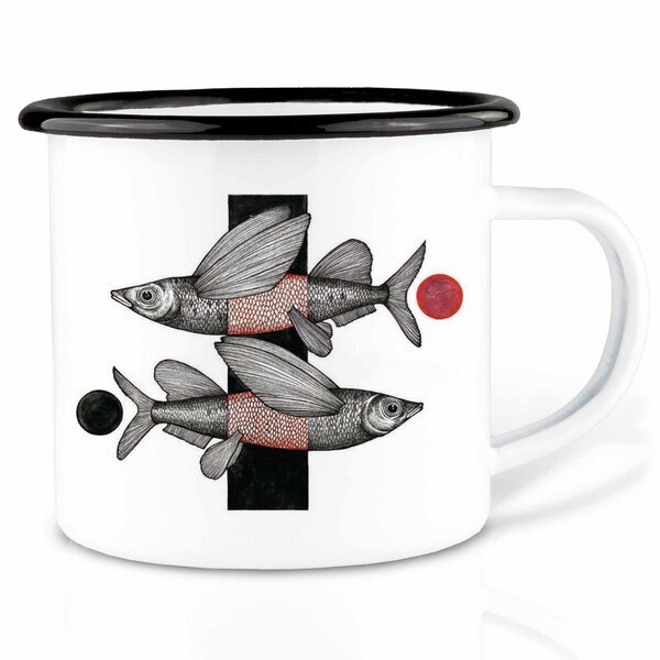 Emailletasse »Fliegende Fische« von LIGARTI | 300 oder 500 ml | handveredelt in Deutschland | Cup, Kaffeetasse, Emaillebecher, Camping Becher von LIGARTI
