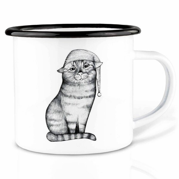 Emailletasse »Gute Nacht Katze« von LIGARTI | 300 oder 500 ml | handveredelt in Deutschland | Cup, Kaffeetasse, Emaillebecher, Camping Becher von LIGARTI