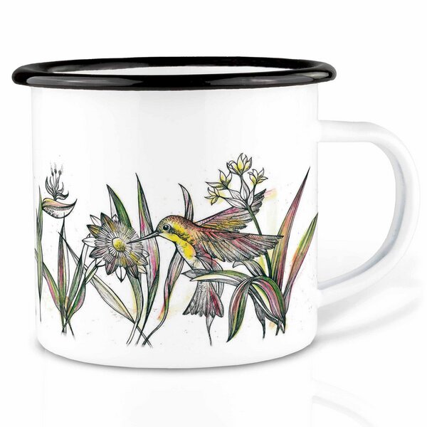 Emailletasse »Kolibris« von LIGARTI | 300 oder 500 ml | handveredelt in Deutschland | Cup, Kaffeetasse, Emaillebecher, Camping Becher von LIGARTI